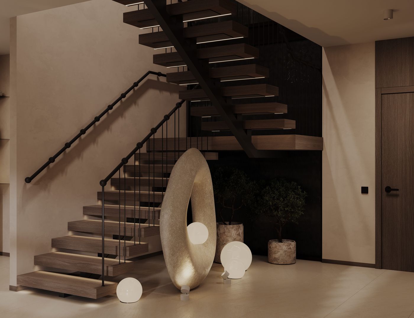 Sculptural staircase interior detail